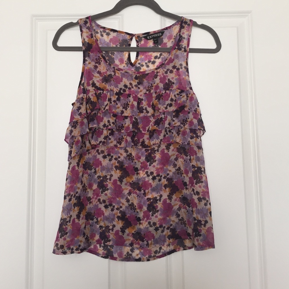 Express Floral Blouse / Tank - purple Mustard - Extra Small XS
